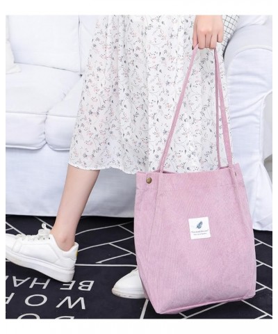 Women's Printed Tote Bag Casual Large Capacity Corduroy Canvas Bag Women's Travel Shopping Plush Shoulder Bag Pink Flowers $1...