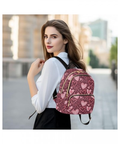 Valentine's Day Heart Pink Mini Backpack Purse for Women, Bow Burgundy Watercolor Travel Backpack Fashion Backpack Lightweigh...