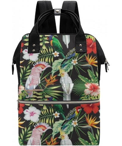 Dark-pattern-with-leaves-flowers Travel Backpack Mommy Bag for Women, Casual Daypack Backpack, Handbag Black Flowers-strelitz...