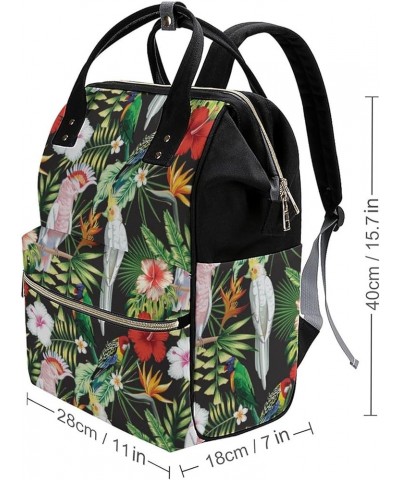 Dark-pattern-with-leaves-flowers Travel Backpack Mommy Bag for Women, Casual Daypack Backpack, Handbag Black Flowers-strelitz...