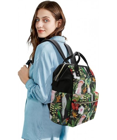 Dark-pattern-with-leaves-flowers Travel Backpack Mommy Bag for Women, Casual Daypack Backpack, Handbag Black Flowers-strelitz...