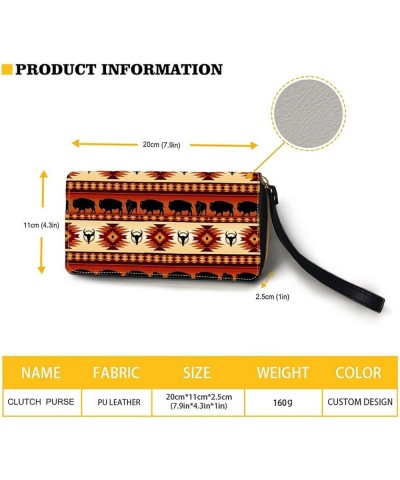 Fashion Boho Sea Turtle Flower Blue Long Wallet Shopping Clutch Purse PU Leather Handbags for Ladies Aztec Southwest Bull - B...