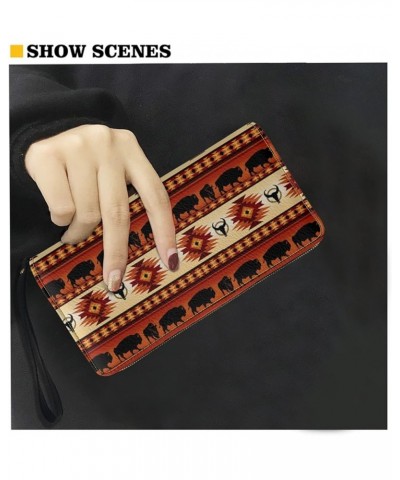 Fashion Boho Sea Turtle Flower Blue Long Wallet Shopping Clutch Purse PU Leather Handbags for Ladies Aztec Southwest Bull - B...