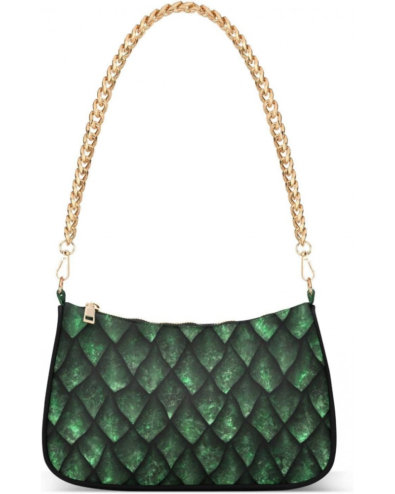 Green Dragon Scales Skin Shoulder Bags for Women Small Handbags Mini Clutch Purse $12.90 Shoulder Bags