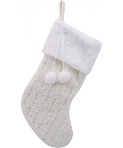 Christmas Tree Ornaments Fireplace Stockings Candy Pouch Bag with Pompoms,White White $15.37 Totes