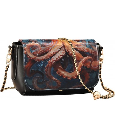 Women's Crossbody Handbags Leather Shoulder Bags Wallet Black Flap (Orange Tentacles Octopus) Print Adjustable Chain Straps S...