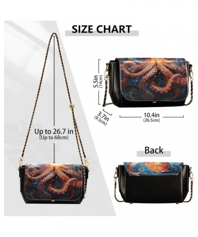 Women's Crossbody Handbags Leather Shoulder Bags Wallet Black Flap (Orange Tentacles Octopus) Print Adjustable Chain Straps S...