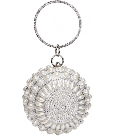 Women Round Clutch Ball Evening Bag Dazzling Full Beaded Artificial Pearls Handbag for Wedding Parites Prom Silver $17.88 Eve...