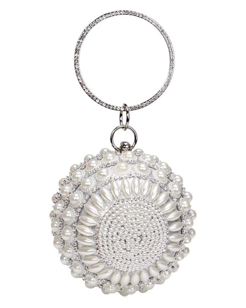 Women Round Clutch Ball Evening Bag Dazzling Full Beaded Artificial Pearls Handbag for Wedding Parites Prom Silver $17.88 Eve...