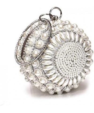 Women Round Clutch Ball Evening Bag Dazzling Full Beaded Artificial Pearls Handbag for Wedding Parites Prom Silver $17.88 Eve...