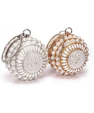 Women Round Clutch Ball Evening Bag Dazzling Full Beaded Artificial Pearls Handbag for Wedding Parites Prom Silver $17.88 Eve...