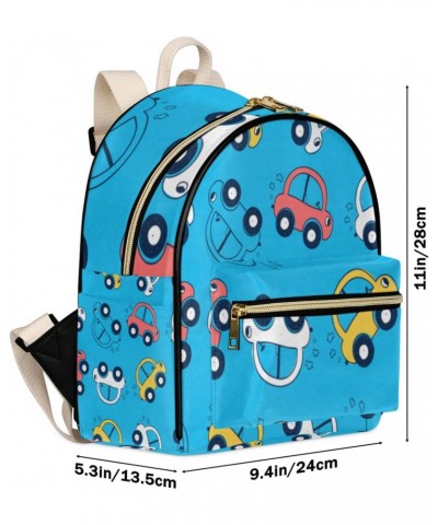 Cartoon Cars Mini Backpack Purse for Women, Cute Blue Small Backpack Leather Casual Daypacks Ladies Shoulder Bags $23.45 Back...