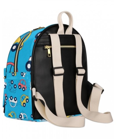 Cartoon Cars Mini Backpack Purse for Women, Cute Blue Small Backpack Leather Casual Daypacks Ladies Shoulder Bags $23.45 Back...