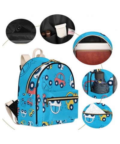 Cartoon Cars Mini Backpack Purse for Women, Cute Blue Small Backpack Leather Casual Daypacks Ladies Shoulder Bags $23.45 Back...