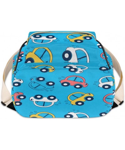 Cartoon Cars Mini Backpack Purse for Women, Cute Blue Small Backpack Leather Casual Daypacks Ladies Shoulder Bags $23.45 Back...