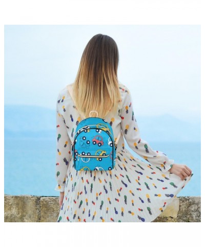 Cartoon Cars Mini Backpack Purse for Women, Cute Blue Small Backpack Leather Casual Daypacks Ladies Shoulder Bags $23.45 Back...