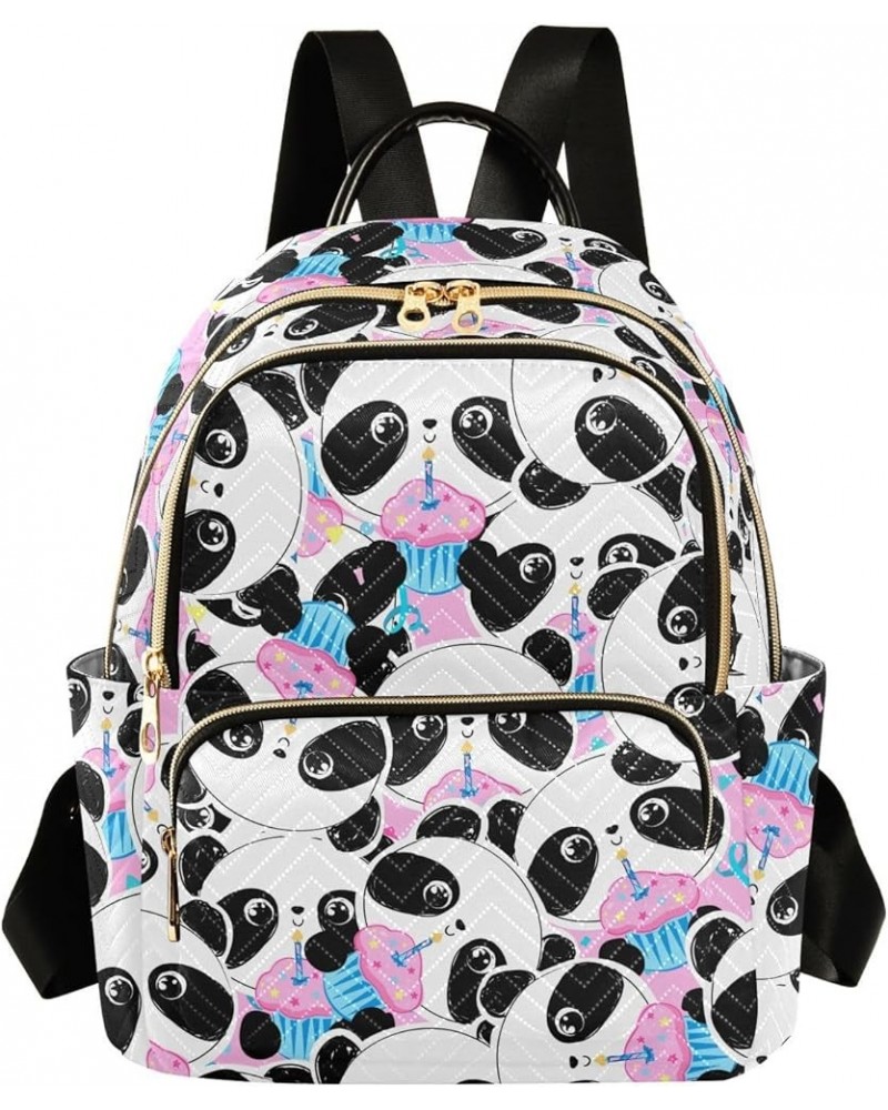 Hand Drawn Happy Panda with A Holiday Cake Casual Fashion Polyester Travel Rucksack Shoulder Bag Color Medium $16.28 Backpacks