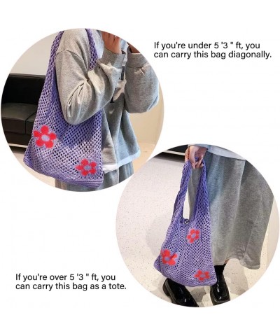 Crochet Tote Bag, Fairy Hobo Bag for Women Aesthetic Bag Y2k Purse Knitted Shoulder Bag for Girls Mesh Beach Bags Purple $8.5...