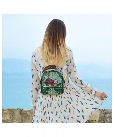 Sloth Jungle Cute Mini Backpack Purse for Women Small Casual Daypacks Pu Leather Bookbag Fashion Back Packs Anti Theft Travel...