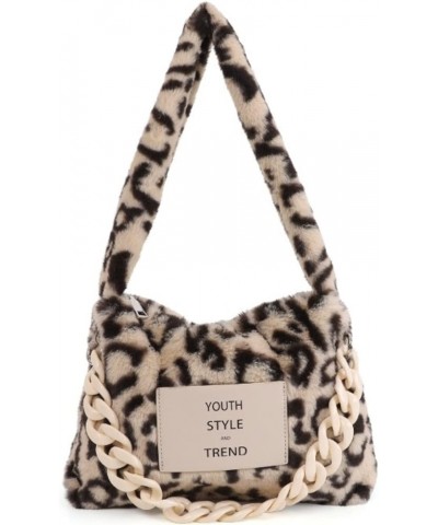 Shoulder Bag for Women Teen Girls Fuzzy Fluffy Plush Hobo Bag Underarm Bag Tote Handbag Soft Casual Y2K Chain Strap Leopard P...