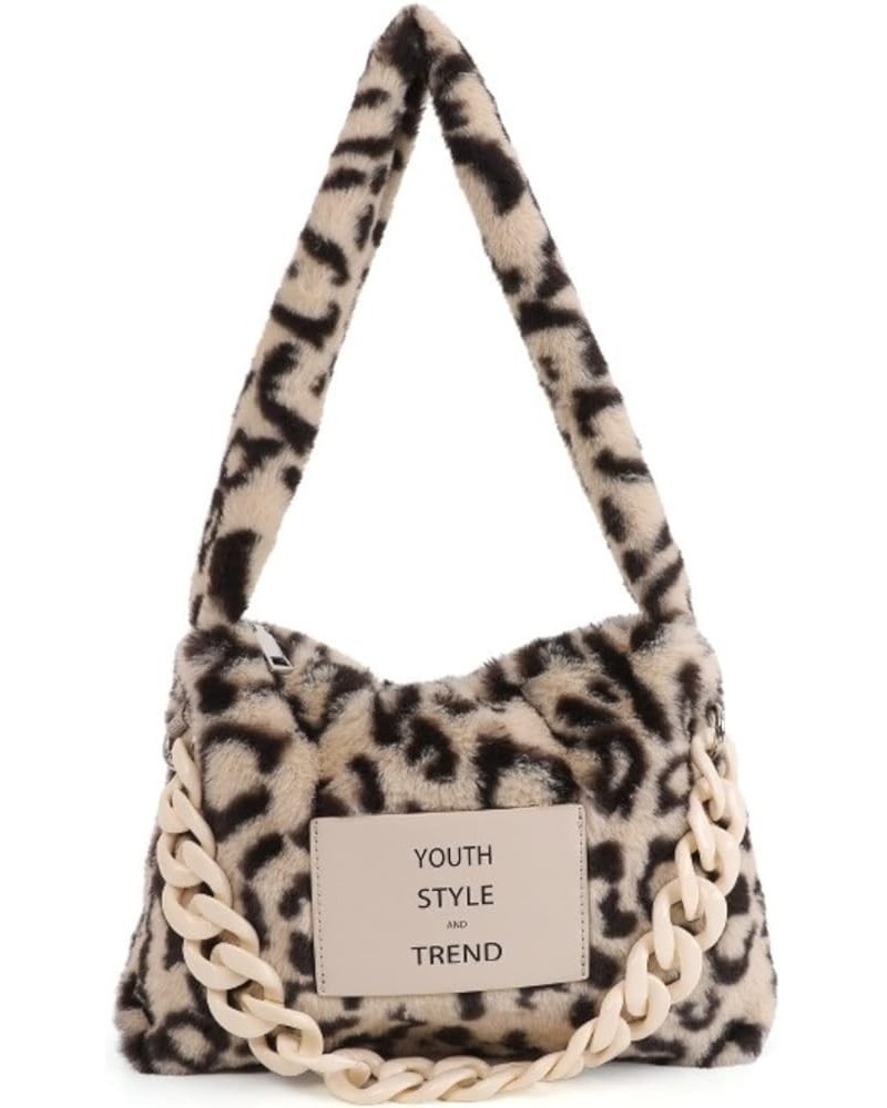 Shoulder Bag for Women Teen Girls Fuzzy Fluffy Plush Hobo Bag Underarm Bag Tote Handbag Soft Casual Y2K Chain Strap Leopard P...