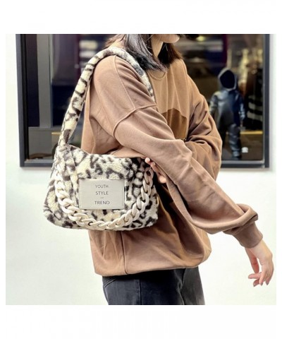 Shoulder Bag for Women Teen Girls Fuzzy Fluffy Plush Hobo Bag Underarm Bag Tote Handbag Soft Casual Y2K Chain Strap Leopard P...