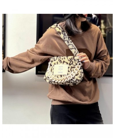 Shoulder Bag for Women Teen Girls Fuzzy Fluffy Plush Hobo Bag Underarm Bag Tote Handbag Soft Casual Y2K Chain Strap Leopard P...