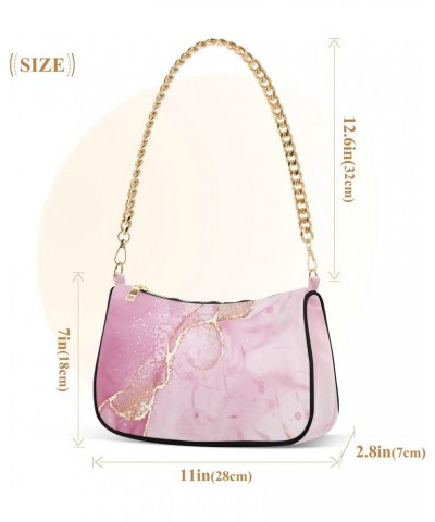 Women Chain Shoulder Purse Bag With Zipper Pink Gold Marble Luxury Print, Hobo Tote Clutch Handbags with Chain Strap $17.04 T...