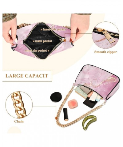 Women Chain Shoulder Purse Bag With Zipper Pink Gold Marble Luxury Print, Hobo Tote Clutch Handbags with Chain Strap $17.04 T...