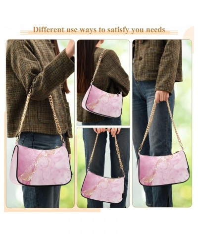 Women Chain Shoulder Purse Bag With Zipper Pink Gold Marble Luxury Print, Hobo Tote Clutch Handbags with Chain Strap $17.04 T...