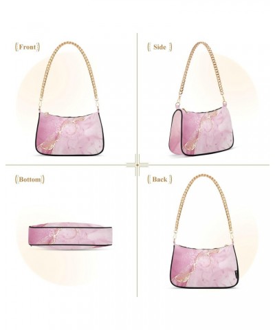 Women Chain Shoulder Purse Bag With Zipper Pink Gold Marble Luxury Print, Hobo Tote Clutch Handbags with Chain Strap $17.04 T...