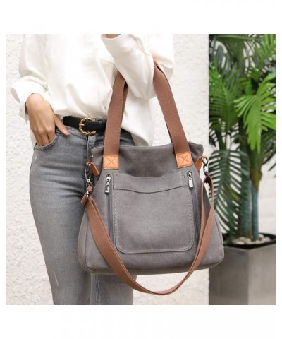 Women Tote Bag Canvas Purses Work Shoulder Bags Hobo Tote Casual Satchel Handbags Crossbody Shopper Bags Grey $18.31 Totes