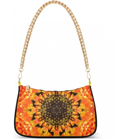 Women Chain Shoulder Purse Bag With Zipper Yellow Mandala Flower Print, Hobo Tote Clutch Handbags with Chain Strap $15.49 Totes