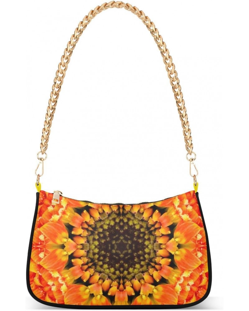 Women Chain Shoulder Purse Bag With Zipper Yellow Mandala Flower Print, Hobo Tote Clutch Handbags with Chain Strap $15.49 Totes