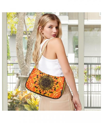 Women Chain Shoulder Purse Bag With Zipper Yellow Mandala Flower Print, Hobo Tote Clutch Handbags with Chain Strap $15.49 Totes