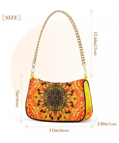 Women Chain Shoulder Purse Bag With Zipper Yellow Mandala Flower Print, Hobo Tote Clutch Handbags with Chain Strap $15.49 Totes