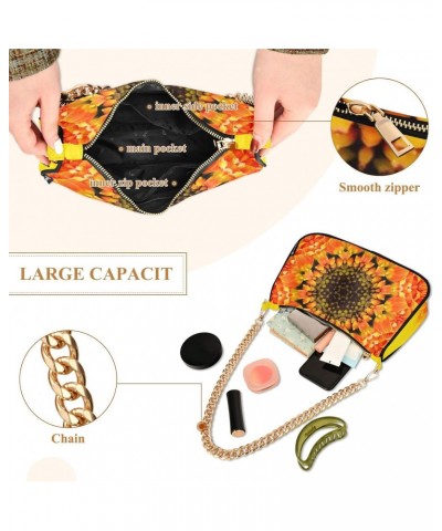 Women Chain Shoulder Purse Bag With Zipper Yellow Mandala Flower Print, Hobo Tote Clutch Handbags with Chain Strap $15.49 Totes