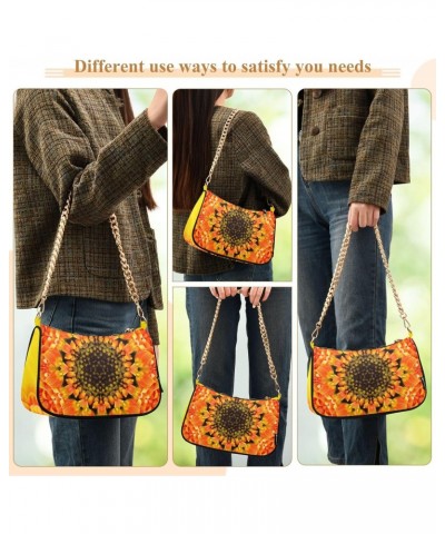 Women Chain Shoulder Purse Bag With Zipper Yellow Mandala Flower Print, Hobo Tote Clutch Handbags with Chain Strap $15.49 Totes