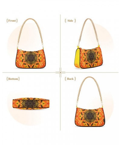 Women Chain Shoulder Purse Bag With Zipper Yellow Mandala Flower Print, Hobo Tote Clutch Handbags with Chain Strap $15.49 Totes