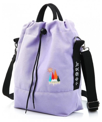 Women Canvas Tote Handbags Casual Shoulder Work Bag Crossbody Bag with Sunshine Embroidery Light Purple $13.94 Shoulder Bags