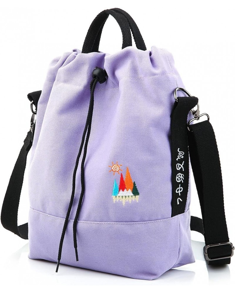 Women Canvas Tote Handbags Casual Shoulder Work Bag Crossbody Bag with Sunshine Embroidery Light Purple $13.94 Shoulder Bags