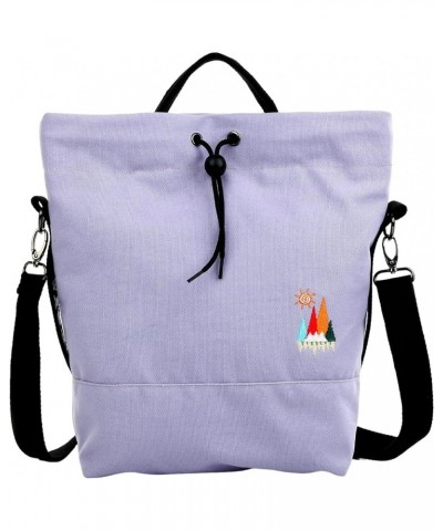 Women Canvas Tote Handbags Casual Shoulder Work Bag Crossbody Bag with Sunshine Embroidery Light Purple $13.94 Shoulder Bags