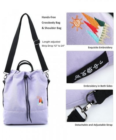 Women Canvas Tote Handbags Casual Shoulder Work Bag Crossbody Bag with Sunshine Embroidery Light Purple $13.94 Shoulder Bags