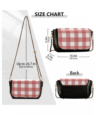 Red White Grid PU Leather Crossbody Handbag for Women Shoulder Purse with Adjustable Metal Chain Waterproof Shoulder Bag for ...