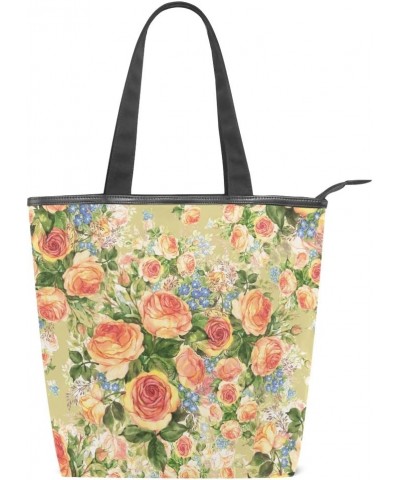 Tote Canvas Shoulder Bag Beautiful Roses Vintage Floral Womens Handbag $13.67 Shoulder Bags