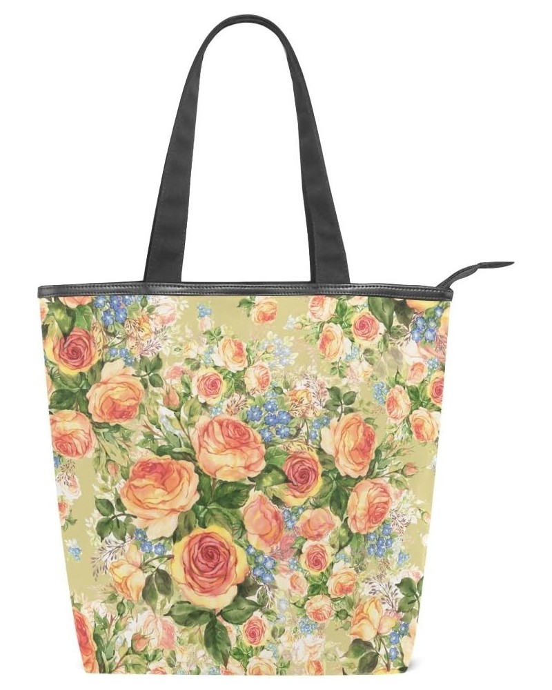 Tote Canvas Shoulder Bag Beautiful Roses Vintage Floral Womens Handbag $13.67 Shoulder Bags