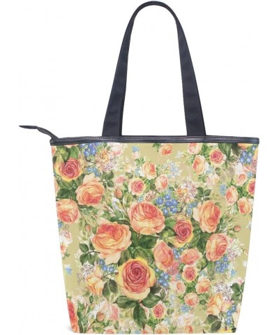 Tote Canvas Shoulder Bag Beautiful Roses Vintage Floral Womens Handbag $13.67 Shoulder Bags