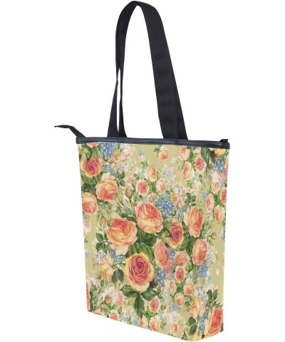 Tote Canvas Shoulder Bag Beautiful Roses Vintage Floral Womens Handbag $13.67 Shoulder Bags