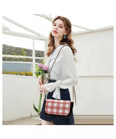 Red White Grid PU Leather Crossbody Handbag for Women Shoulder Purse with Adjustable Metal Chain Waterproof Shoulder Bag for ...