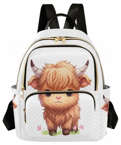 Backpack Purse for Women Cute Little Highland Cow, Mini Fashion Backpack Kawaii Lightweight Casual Daypack Shoulder Bag Trave...